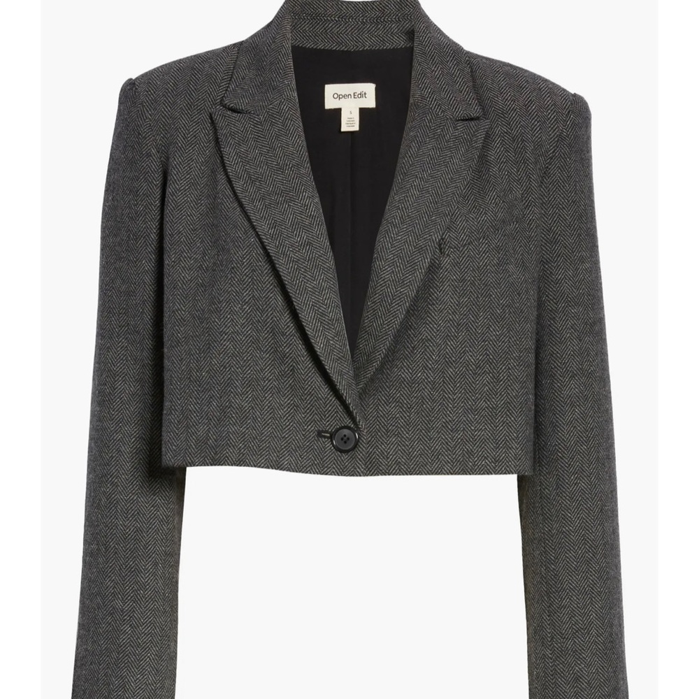 Open Edit cropped herringbone blazer size s
